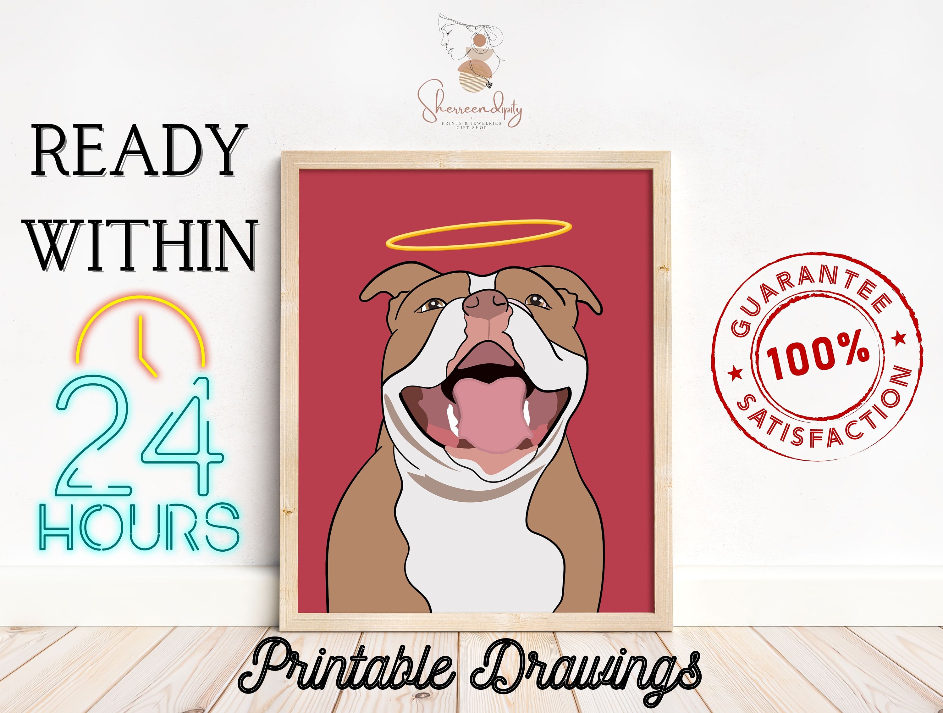 Custom Pet Memorial Gift Art, Pet Memorial Portrait Printable for Men