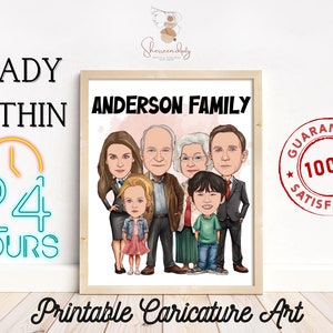 Family Caricature Portrait Art, Family Cartoon Caricature Printable For Grandparents Birthday Gift, Family Cartoon Art, Digital Caricature