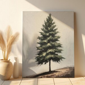 Minimalist Pine Tree Canvas, Winter Pine Tree Art Poster For Family Winter Gift, Holiday Art Print, Evergreen Print, Pine Tree Print Art
