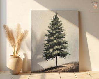Minimalist Pine Tree Canvas, Winter Pine Tree Art Poster For Family Winter Gift, Holiday Art Print, Evergreen Print, Pine Tree Print Art