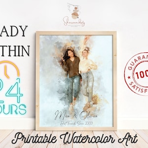 Gepersonaliseerde beste vriend afdrukbare kunst, aangepaste beste vriend aquarel portret voor BFF verjaardagscadeau, BFF aquarel kunst, vrienden aquarel