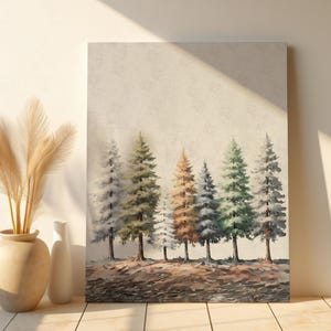 Colorful Pine Trees Canvas, Winter Pine Tree Art Poster For Friends Housewarming, Winter Holiday Decor, Pine Trees Wall Art, Winter Wall Art