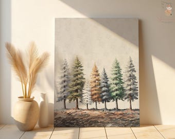 Colorful Pine Trees Canvas, Winter Pine Tree Art Poster For Friends Housewarming, Winter Holiday Decor, Pine Trees Wall Art, Winter Wall Art