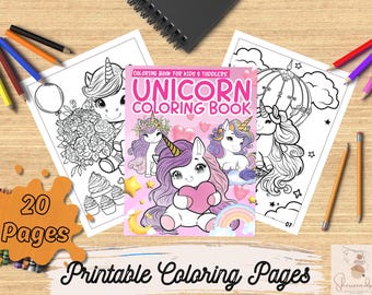 Beautiful Unicorn Digital Coloring Book, Unicorn Drawing Coloring Pages For Daughter Birthday Gift, Kids Coloring Pages, Unicorn Printables