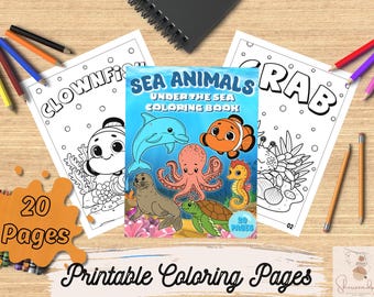 Sea Animals Coloring Book: 20 Underwater Coloring Pages (Digital Download)