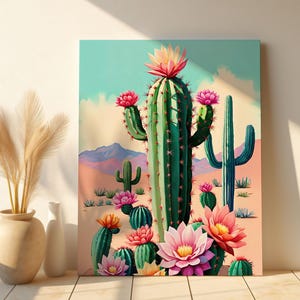 Mexikanischer Kaktus Leinwand, Blumenwand-Kunst-Plakat für mexikanischen Freund, modernes westliches Dekor, Kaktus-Plakat, kulturelle Kunst, mexikanischer Kaktus-Druck