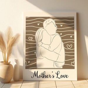 Retrato de madre e hijo, cartel de arte lineal de madre e hijo para regalo del Día de las Madres, cartel de madre e hijo, lienzo personalizado, lienzo de madre y bebé