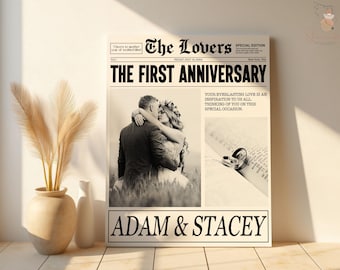 Lienzo de periódico de aniversario, póster de regalo de aniversario personalizado para pareja, regalo de aniversario, periódico personalizado, regalo de boda personalizado para él/ella