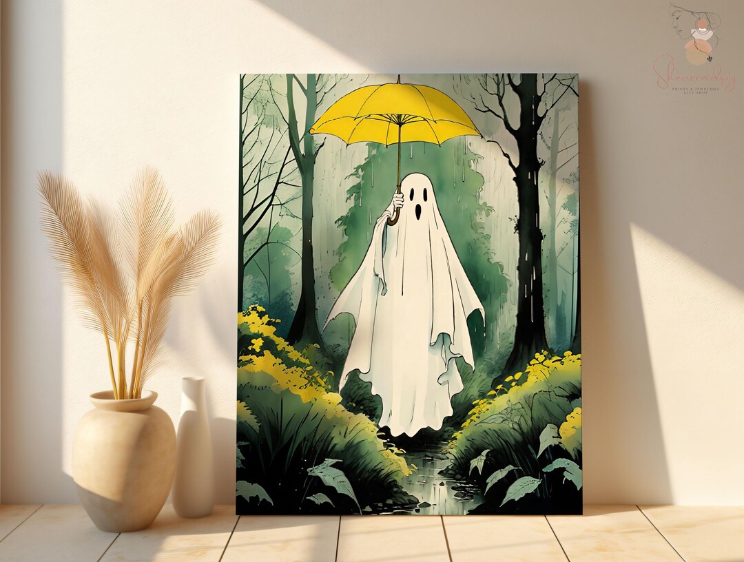 Fun Ghost Poster Ghost With Umbrella Canvas, Funny Ghost Poster for Men & Women ...