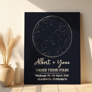 Toile personnalisée de carte du ciel, affiche personnalisée de carte du ciel pour les fiançailles de couples, anniversaire de mariage, sous ces étoiles, sous ce ciel nocturne