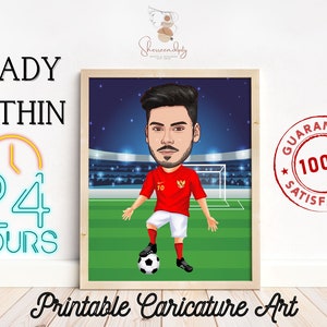 Football Art Portrait, Custom Football Caricature Printable For Football Player Game Day Gift, Footballer Portrait, Football Caricature
