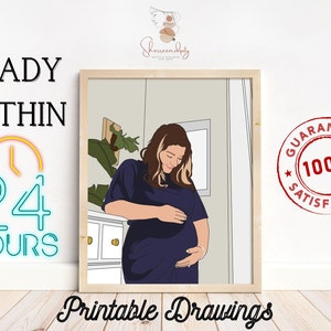Spersonalizowana sztuka do druku ciążowego, spersonalizowany portret ciążowy dla przyszłej mamy na baby shower, prezent dla przyszłej mamy, sztuka ciążowa, prezent ciążowy