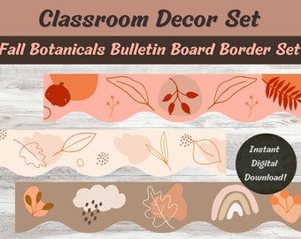 Fall Botanical Classroom Bulletin Board Border Set of 3, Leaves, Thanksgiving, Warm Tones, Illustration, School Decor, Abstract, Class Art