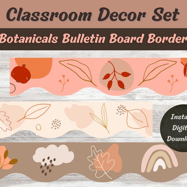 Herbst botanisches Klassenzimmer Bulletin Board Border Set von 3, Blätter, Thanksgiving, warme Töne, Illustration, Schuldekor, abstrakt, Klassenkunst