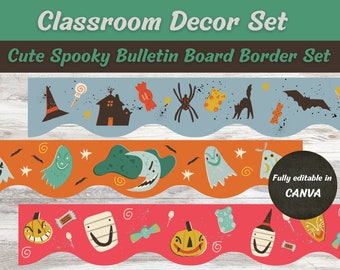 Editable Classroom Bulletin Board Border Fall Orange Neutral Set, Halloween, Bulletin Board Template, Canva, School Decor, Pre-K, Elementary