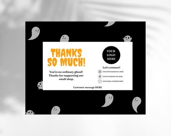 Editable Thank You Card Black and White Ghost Design, Thank You For Your Order, Halloween Theme, Small Shop Card, Minimalist, Canva, Spooky