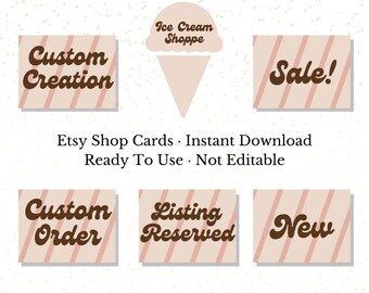 Neapolitan Ice Cream Inspired Etsy Shop Cards, Summer Fall Warm Tones, Fun, Fall Aesthetic, Set of 5 Non-editable cards, Ready to Upload