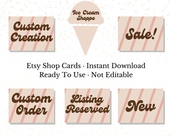Neapolitan Ice Cream Inspired Etsy Shop Cards, Summer Fall Warm Tones, Fun, Fall Aesthetic, Set of 5 Non-editable cards, Ready to Upload