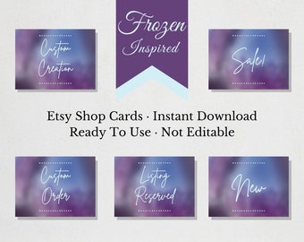 Frozen 2 Inspired Etsy Shop Cards, Anna Purple, Elsa Blue, Set of 5 Non-editable cards, Ready to Upload
