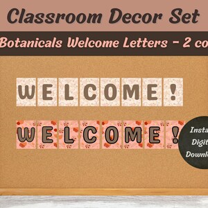 Herbst Botanisches Klassenzimmer WILLKOMMEN Buchstaben Set 2 Farben, Blätter, Thanksgiving, Warme Töne, Illustration, Schuldekor, Abstrakt, Klasse Kunst