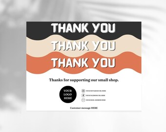 Editable Thank You Card Fall Neutral Waves Design, Thank You For Your Order, Halloween Theme, Small Shop Card, Minimalist, Canva, Pumpkin