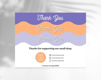 Editable Thank You Card Halloween Pastel Waves Design, Thank You For Your Order, Halloween, Small Shop Card, Minimalist, Canva Template