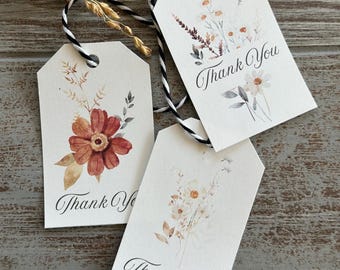 Boho Floral Thank You Tags - Natural Fall Tones for Teacher Gifts, Thanksgiving, Friendsgiving, Digital Printable Gift Tags, Watercolor