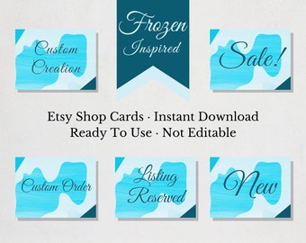 Frozen Inspired Etsy Shop Cards, Elsa Blue, Snow White, Set of 5 Non-editable cards, Ready to Upload