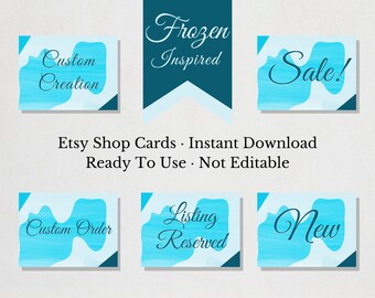 Frozen Inspired Etsy Shop Cards, Elsa Blue, Snow White, Set of 5 Non-editable cards, Ready to Upload