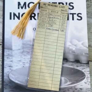 Marcador de cartão de biblioteca, lista de livros, objetivo de leitura, marcador de biblioteca vintage