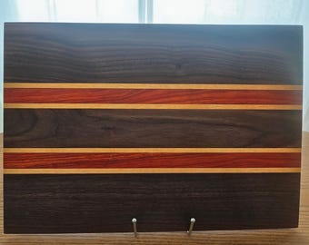 Handcrafted Black Walnut, Padauk, Yellowheart Cutting Board, Reversible Charcuterie Serving Board