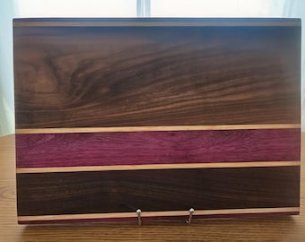 Handcrafted Black Walnut, Purpleheart, Maple Cutting Board, Reversible Serving Board