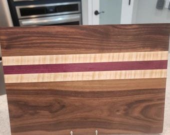 Walnut Purpleheart Curly Maple Cutting Board | 17.5" x 12" | Food-Safe Finish