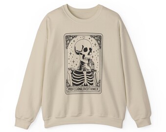 Pull ras du cou professionnel avec carte de tarot, sweat-shirt squelette amusant