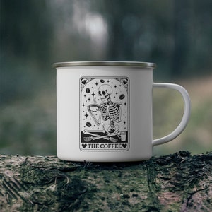 Caneca de tarô de café, carta de tarô engraçada, caneca de presente de café, caneca de acampamento esmaltada