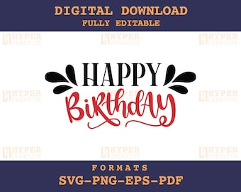 Happy Birthday SVG, hand lettered, birthday svg,  birthday party svg, Cut File Cricut, birthday clipart, happy birthday text