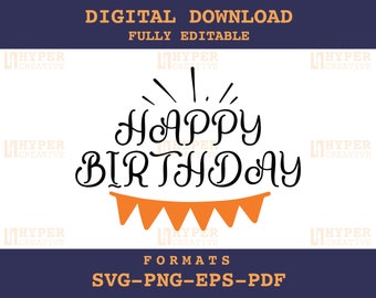 Happy Birthday SVG, hand lettered, birthday svg,  birthday party svg, Cut File Cricut, birthday clipart, happy birthday text