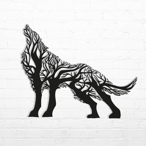 Wolf Tree Metal Wall Art Geometric Metal Decor Tree Wolf Etsy