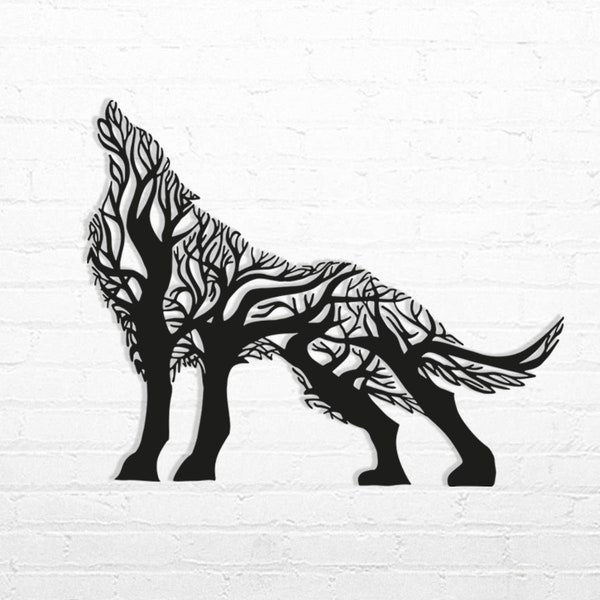 Wolf Tree Metal Wall Art, Geometric Metal Decor, Tree Wolf Sign, Wildlife Lover Gift, Gift For The Home, Seasonal Decor, Christmas Gift