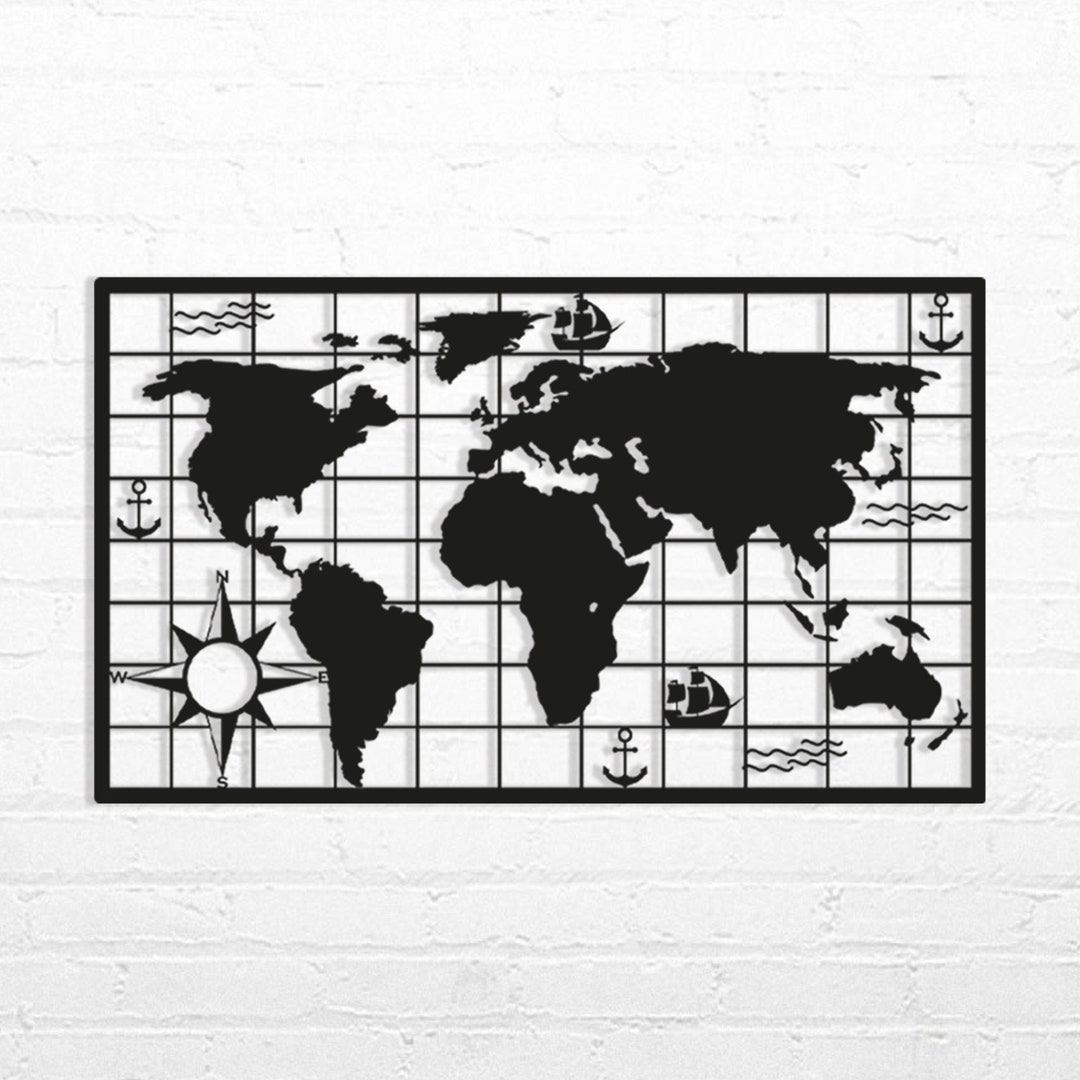 World Map Metal Wall Hanging World Map Metal Art Metal Etsy