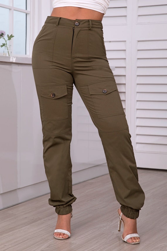 High Waist Cargo Joggers With Belt Loops Etsy