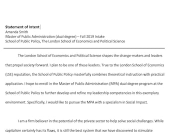 Letter of Intent Grad School Template Etsy