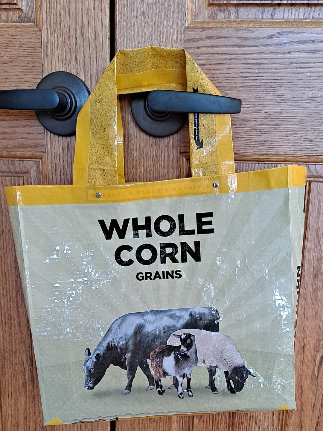 Handmade Repurposed Livestock Feed Bag Tote With a Cow, Goat, and a Sheep Design. Etsy