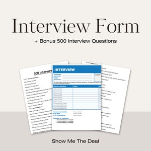 Interview Form with Bonus 500 Interview Questions for Recruiters, Hiring Managers