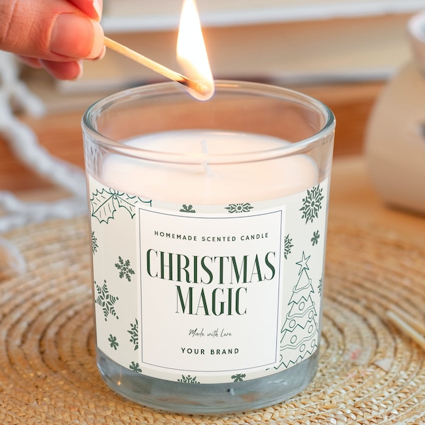 Editable Minimalist Christmas themed Candle Label / Etiquette pour bougie sur le thème de Noël 15x10cm