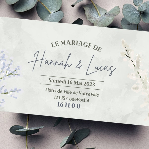 FR/EN Faire-part de mariage, thème bleu et gris / Wedding Invitation, blue and gray themed