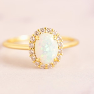 Opal Ring, Dainty Ring, October Birthstone, Opal Jewelry, Stackable Rings, Rings for Women, Gift for Her, Gift for Mom, Gemstone Ring