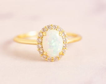 Opal Ring, Dainty Ring, October Birthstone, Opal Jewelry, Stackable Rings, Rings for Women, Gift for Her, Gift for Mom, Gemstone Ring