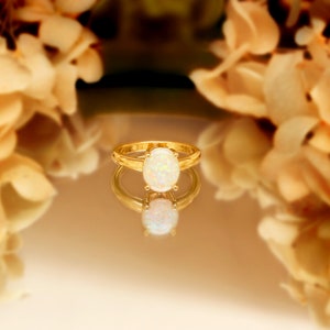 Anillo de ópalo, anillo delicado, piedra natal de octubre, joyería de ópalo, anillos apilables, anillos para mujer, regalo para ella, regalo para mamá, anillo de piedra preciosa