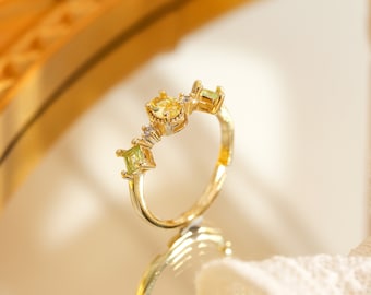 Citrine Birthstone Rings, Minimalist Rings, Unique Design Style Rings, Vintage Style Crystal Rings, Adjustable Gemstone Rings, Gifts for Her